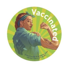 vaccinated image woman flexing arm